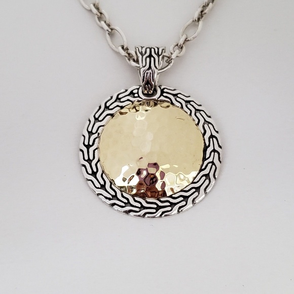 John Hardy 18K Yellow Gold Sterling Silver Palu Round Hammered Pendant N… - Picture 3 of 8